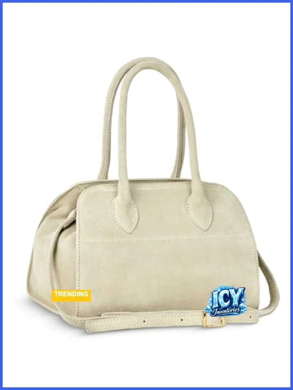 Genuine Suede Structured Satchel Handbag with Adjustable Strap